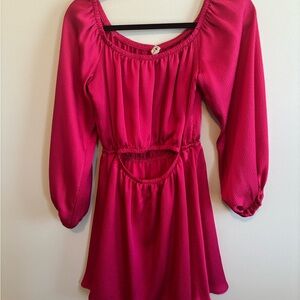 Tyche Fuchsia Long-Sleeve Mini Dress with Waist Cutout
